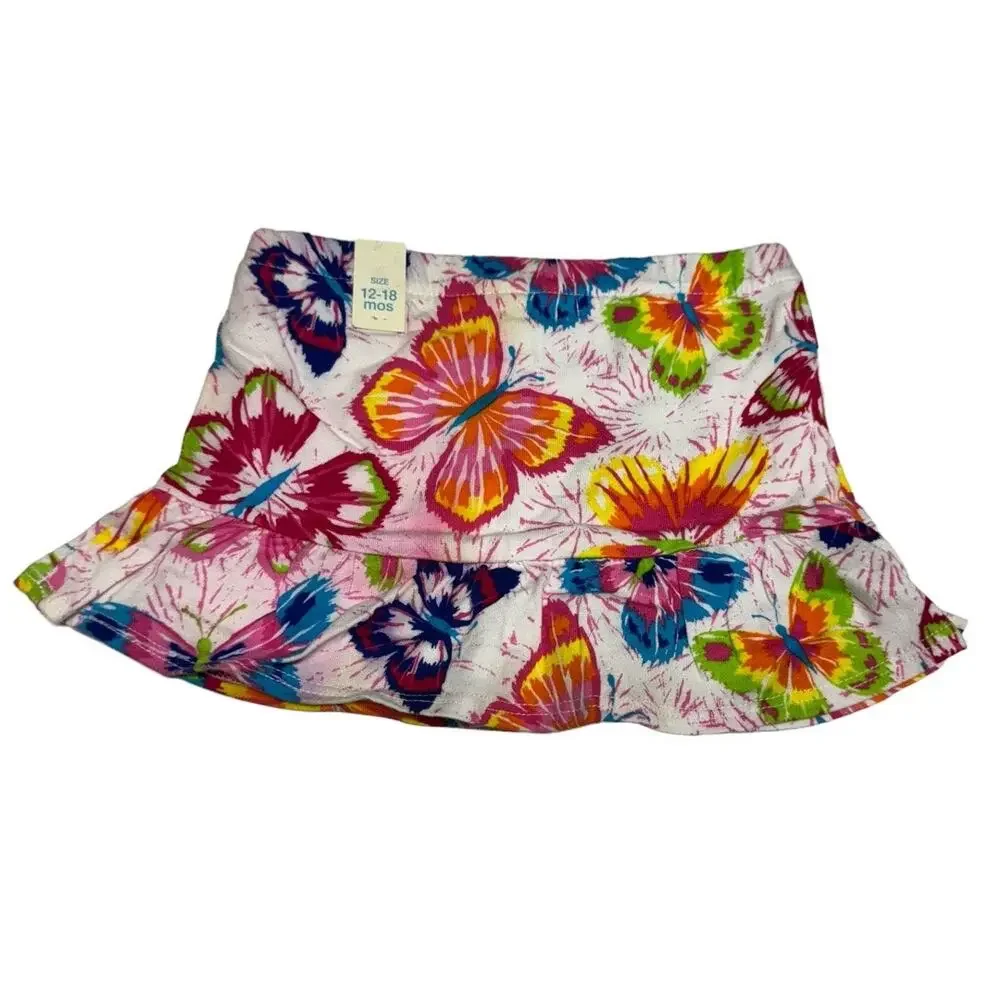 The‎ Children's Place Girls Skort Sz 12-18 Mo White Colorful Rainbow Butterflies